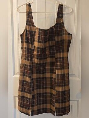 Scoop Neckline Checks Zipper Mini Dress